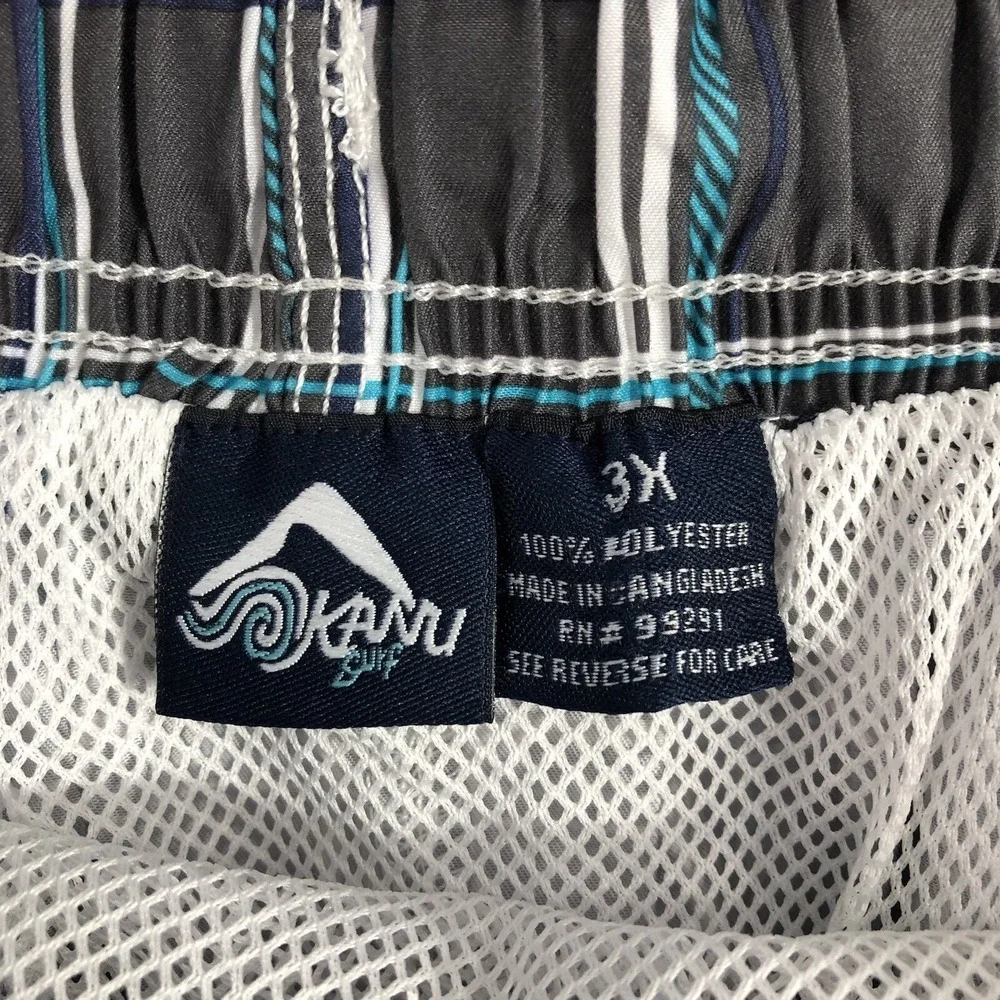 Kanu Surf Board Shorts Men's Plus 3X Gray Blue White Plaid Cargo Swim Trunks NWT